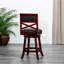 Tabouret de bar pivotant de 61 cm (24 po) avec structure stable, finition cerisier, assise en tissu anthracite. Rotation à 360 degrés. Pieds évasés en mousse confortable pour une stabilité accrue.