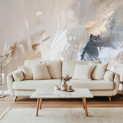 Beige Gray Abstract Brush Stroke Wall Mural