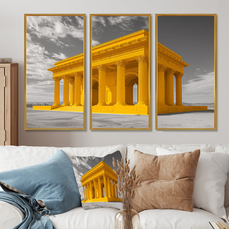 «Yellow Grey Stone» Lincoln Monument Monument - ensemble de reproductions d'art mural, Toile avec cadre flottant or