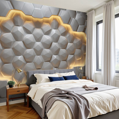 Futuristic 3D Peel and Stick Wallpaper Matte Cream White Honeycomb Wall Decor hexagon Modern Wall Murals 100"H x 144"W Removable PVC Wall Paper Self-Adhesive Wall Decor for Bedroom Living Room Home Office