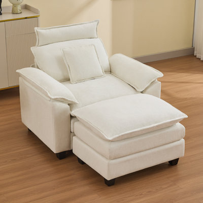 Kingsbridge 46" W Cloud Oversized Chenille Armchair with Ottoman by Ebern Designs