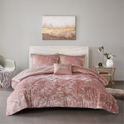 Très grand / très grand lit en velours rosé, envers en microfibre, avec édredon 4 coussins, diamant, coussin vapeur