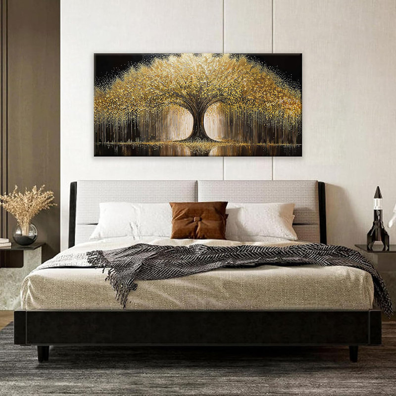 Golden Tree Of Life Wall Art Decor Prints Ready To Hang Room Wall Decor Modern Wall Art For Living Room Kitchen Office Canvas Prints Bedroom Decor 24X48 Inch
