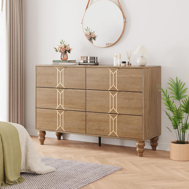 Commode en bois à 6 tiroirs, Brun