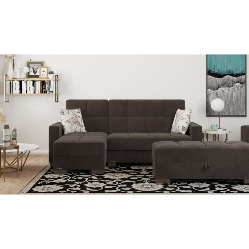 Chaise longue convertible avec rangement Primenest Nimbusflow, Dark Brown Chenille