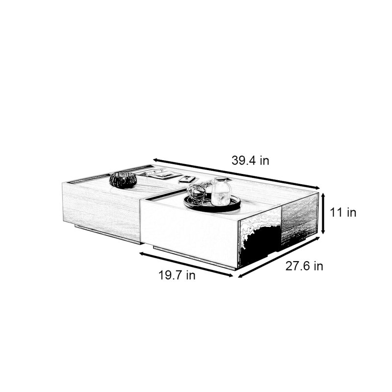 Table basse rectangulaire Creative, Bois brun foncé / kaki, H 11 po x L 39,4 po x l 27,6 po
