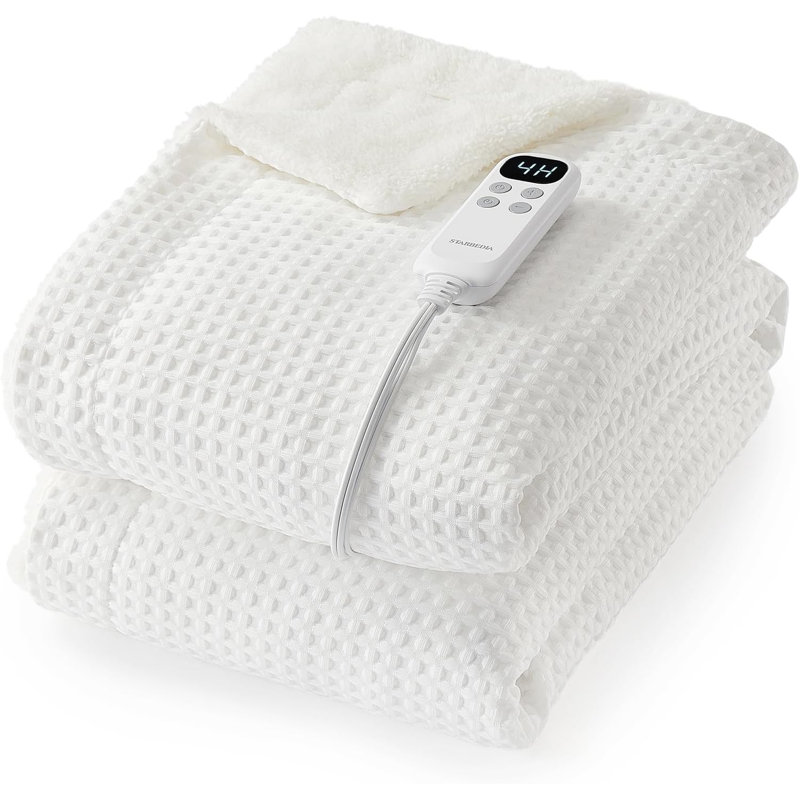 Jeté chauffant Waffle Electric, Blanc, Jeté