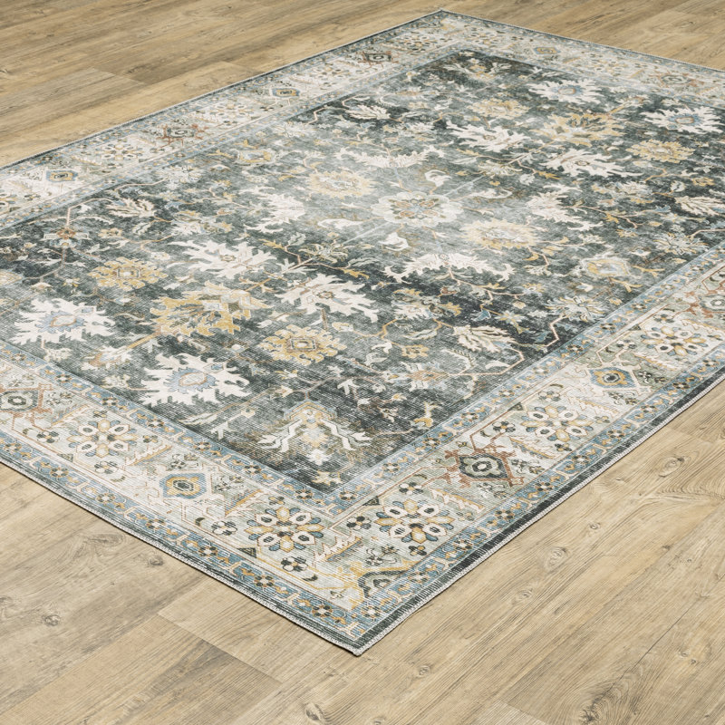 Brodin Machine Washable Performance Non-Skid Gray/Gold/Black/Ivory Rug Mat, Rectangle 7'6" x 10'