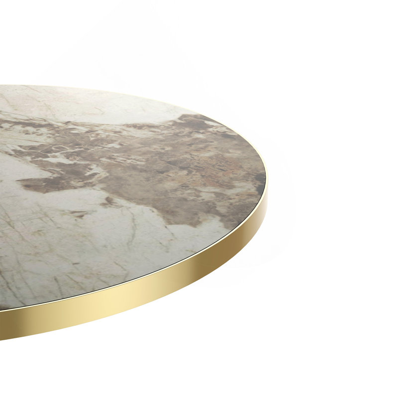 Table de bistro moderne ronde 31,5 po, plateau de table en faux marbre et structure en métal, assemblage rapide, Blanc / Brun