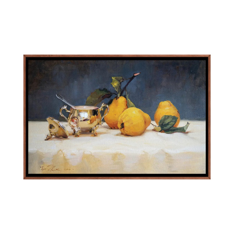 Still Life With Silver Sugar Bowl by Igor Zhuk - Painting on Canvas, Brown Framed, 66.04 cm H x 45.72 cm W