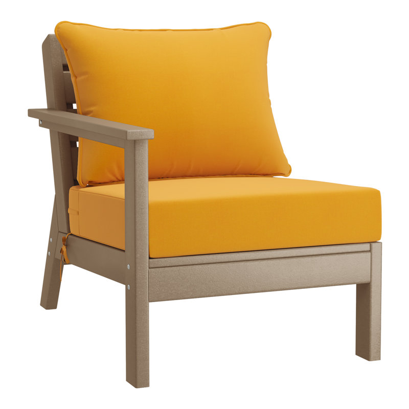 Chaise avec accoudoirs profonds à gauche avec coussins, Yellow, Light Brown