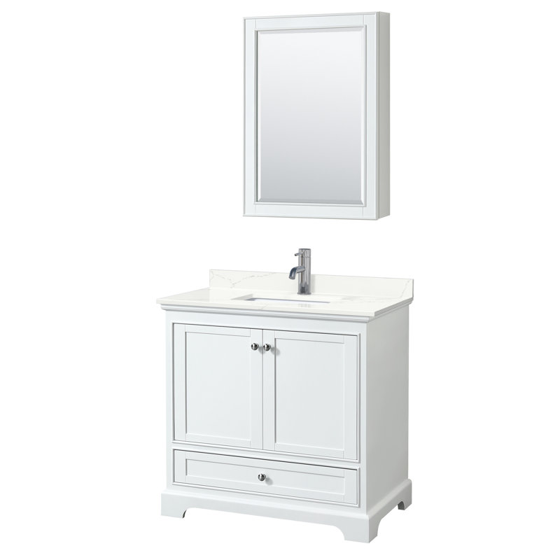 Ensemble de meuble-lavabo simple autoportant 36 po avec plateau en quartz Deborah, WDX13520, Blanc, Noir mat