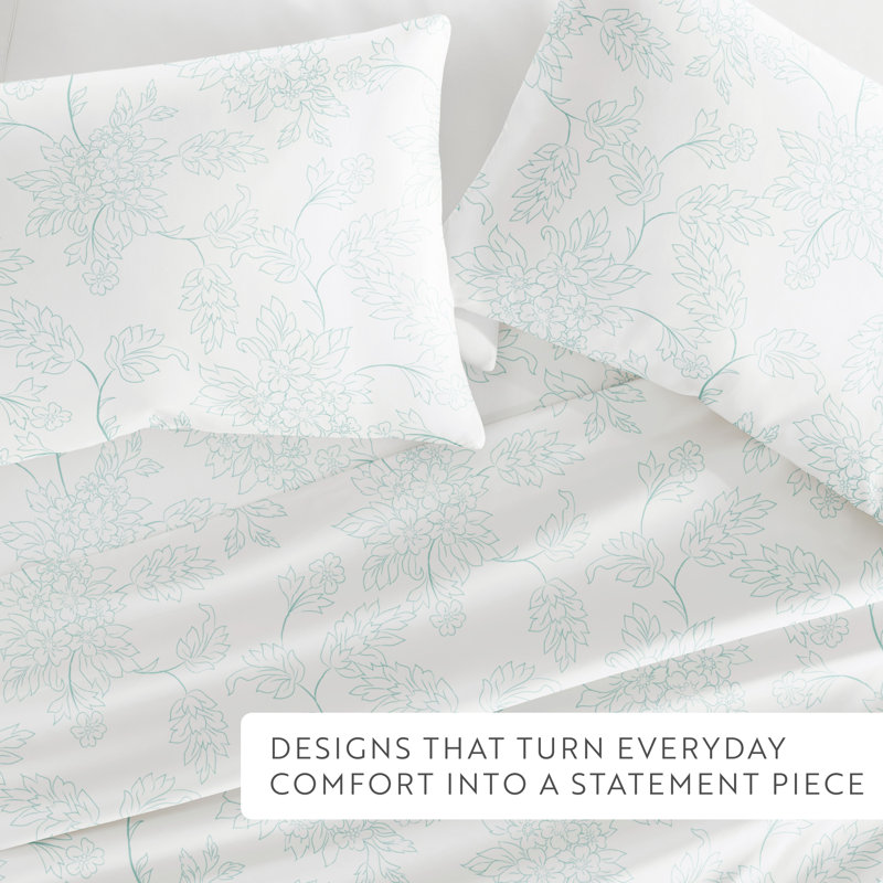 Ensemble de draps en microfibre Home, Ensemble de draps pour très grand lit, Turquoise / vignes 