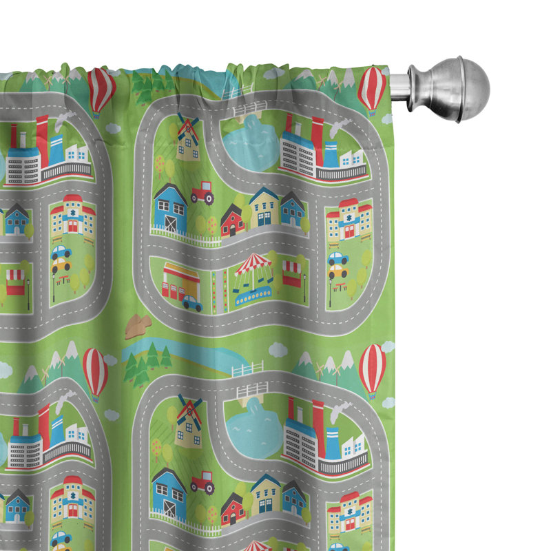 Panneau de rideau semi-diaphane avec passe-tringle Car Race Track, 28 po x 63 po