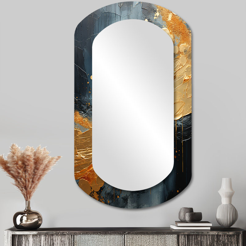 Family Love liquide or - miroir cylindrique ondulé, miroir mural décoratif asymétrique doré, impression d'art en métal