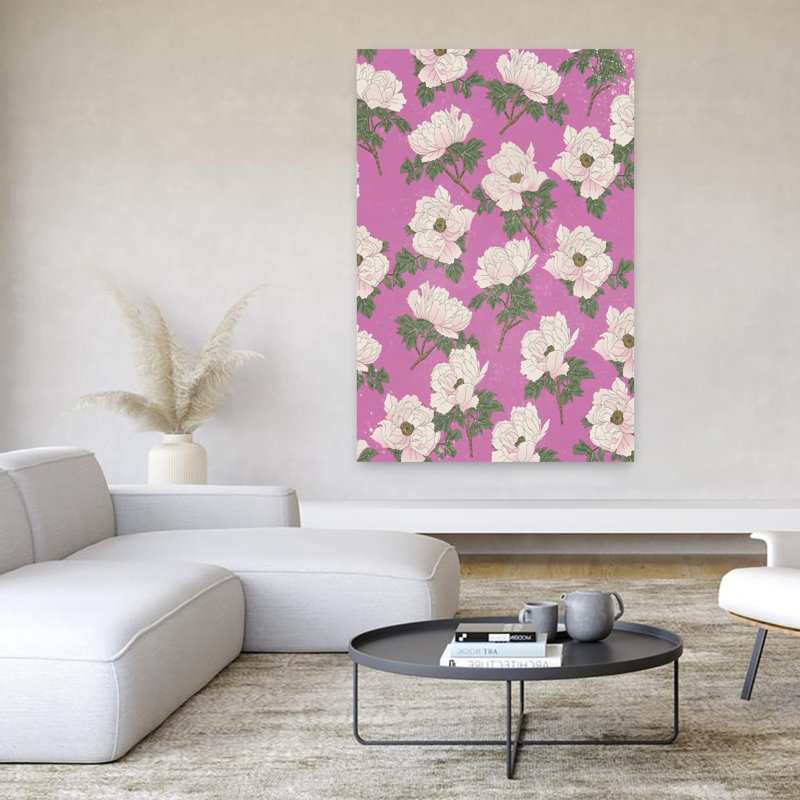 Art mural abstrait avec pivoine rose, H 60 po x l 40 po