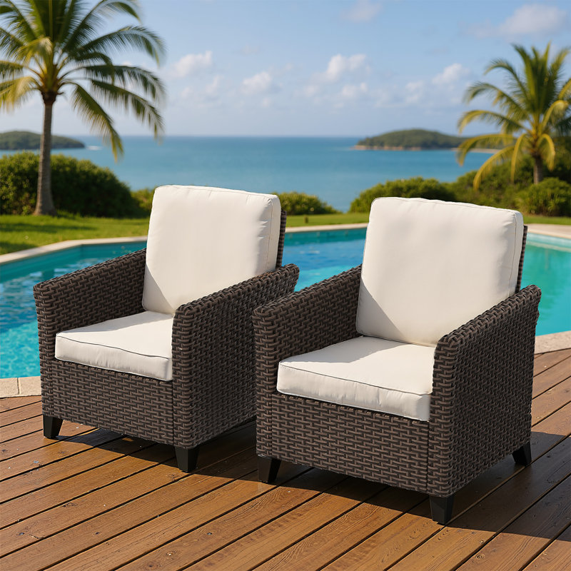 Chaise de patio avec coussins (ensemble de 2), Blanc