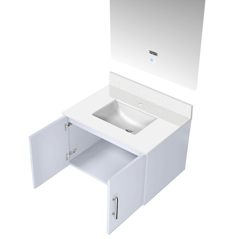 Meuble-lavabo gris foncé 30 po Avec comptoir en quartz, robinet, miroir - et comptoir de bain pratique, robinet, armoire de protection contre les égratignures