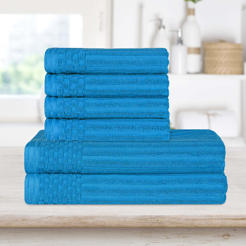 Ensemble de serviettes épaisses et absorbantes en coton côtelé, Azur