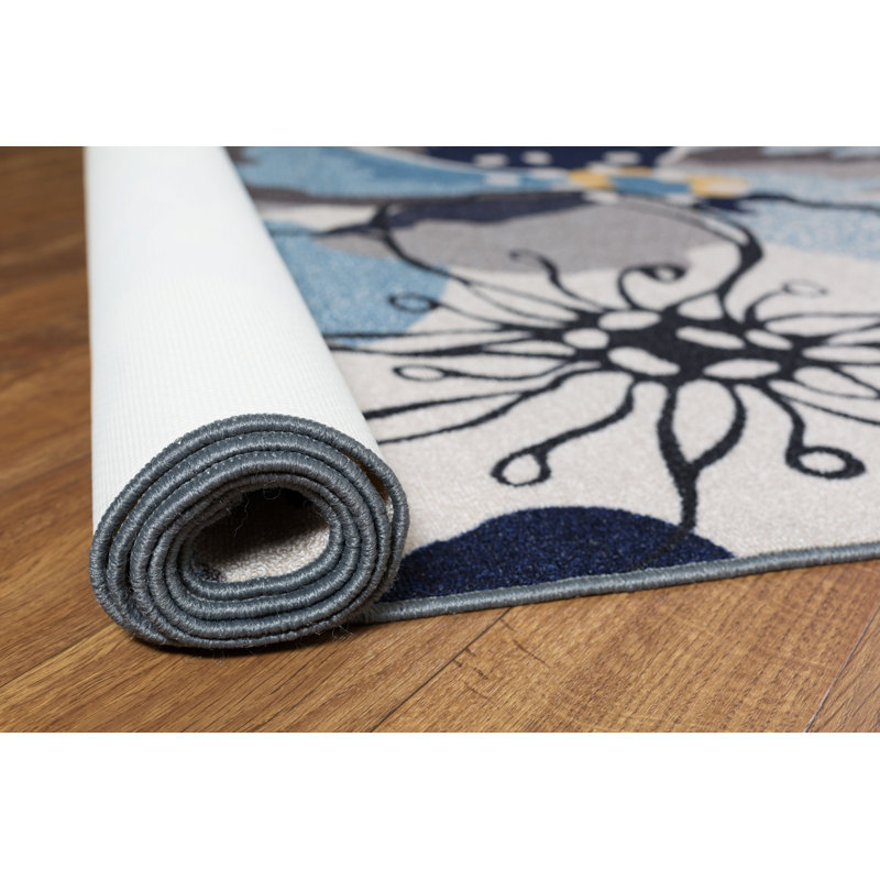 Tapis gris / argenté à poil long à motif floral Florentia, Rectangle 7 pi 10 po x 10 pi