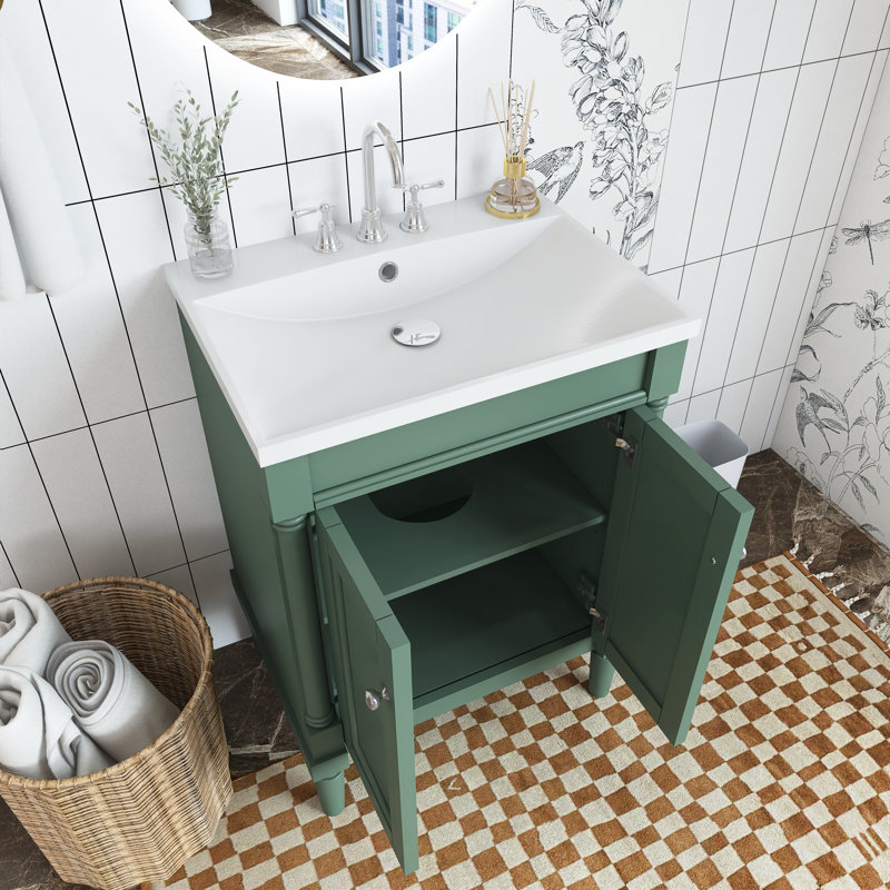 Ensemble de meuble-lavabo simple 24 po avec plateau en résine Shamelle, Vert