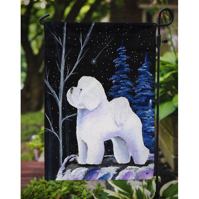 Starry night bichon bichon frisé 2 côtés polyester 40 x 28 po drapeau de jardin, H 15 po x l 11 po