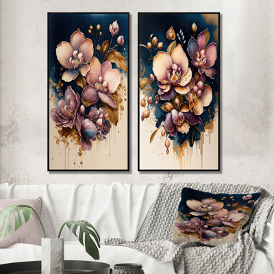 «Bourgogne et orchidée bleue», 2 pièces sur toile
