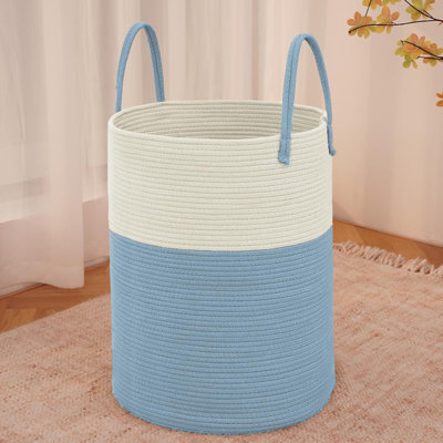 Large Woven Laundry Basket Hamper, Cotton Rope Storage Bin For Blankets, Toys, And Clothes, Decorative Tall Nursery Hamper For Living Room, Bedroom, And Bathroom