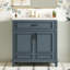 Meuble-lavabo de 30 po avec lavabo en céramique, armoire de rangement en bois massif avec portes à fermeture douce, style rétro, bleu