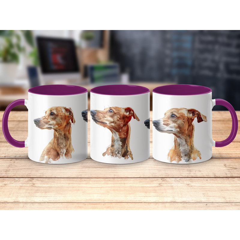 11oz Watercolour Greyhound Design Coffee Mug, 2, Purple