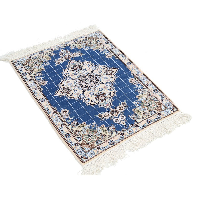 Tapis bleu clair clair noué à la main 2 pi 3 po x 3 pi