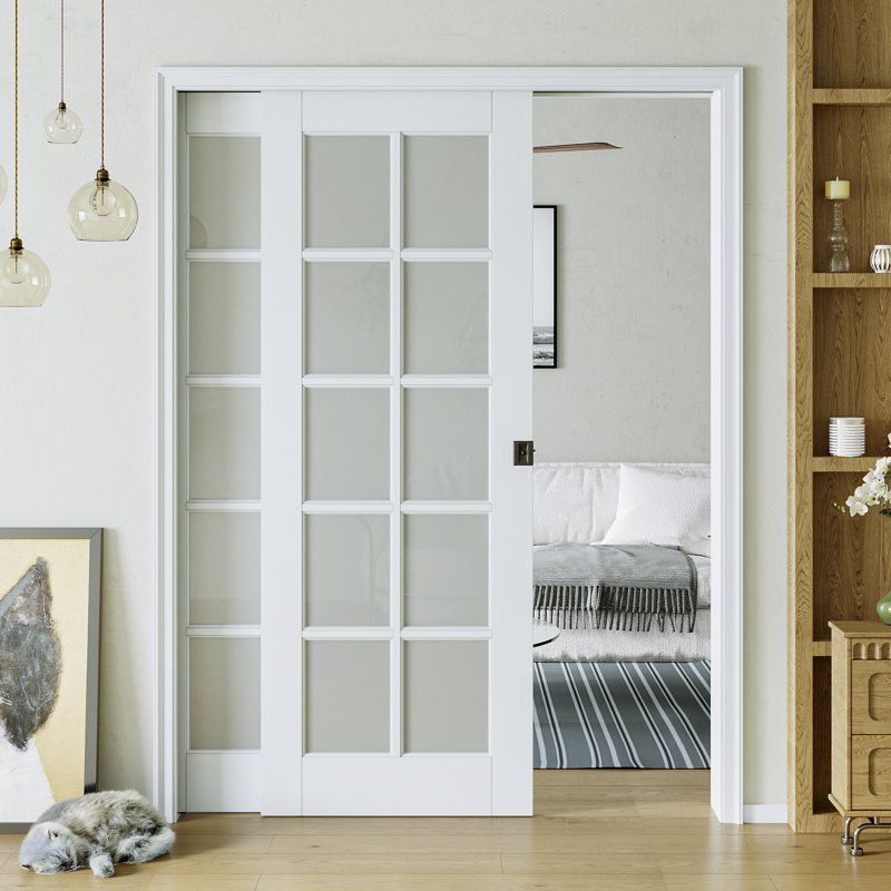 Portes coulissantes intérieures en verre givré coulissant 10-Lite, Blanc/Noir, 48 po x 80 po