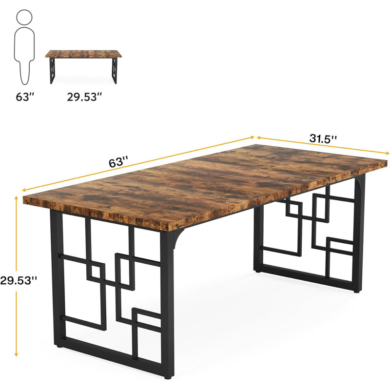 63'' L Breakroom Table, Rustic Brown, Black