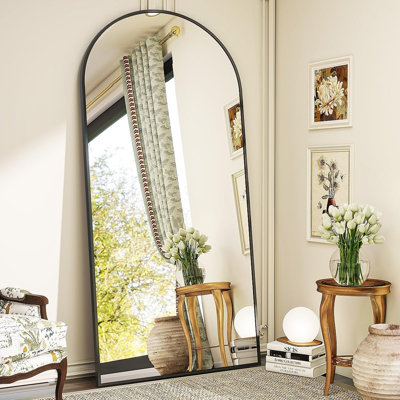 76"X34" Arched Full Length Mirror, Oversized Wall Mirror With Aluminum Alloy Frame, Full Body Floor Mirror For Bedroom, Dressing Room, Black