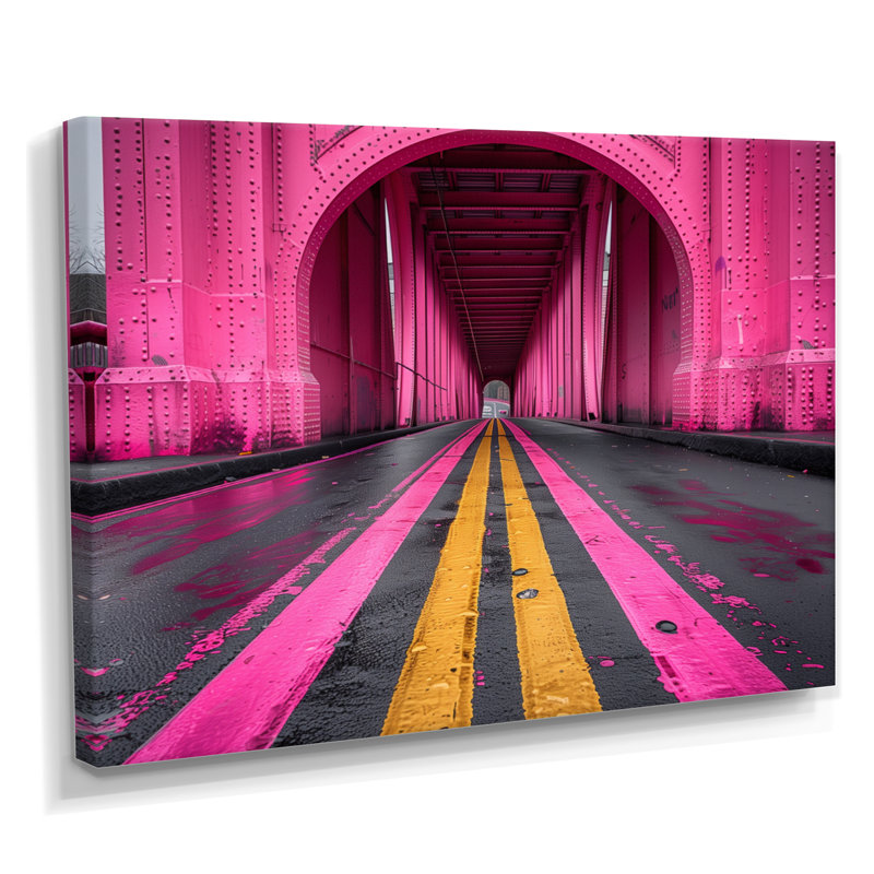 Rose et jaune, pont, pont, monochrome, art mural, H 30 po x l 40 po, Toile tendue