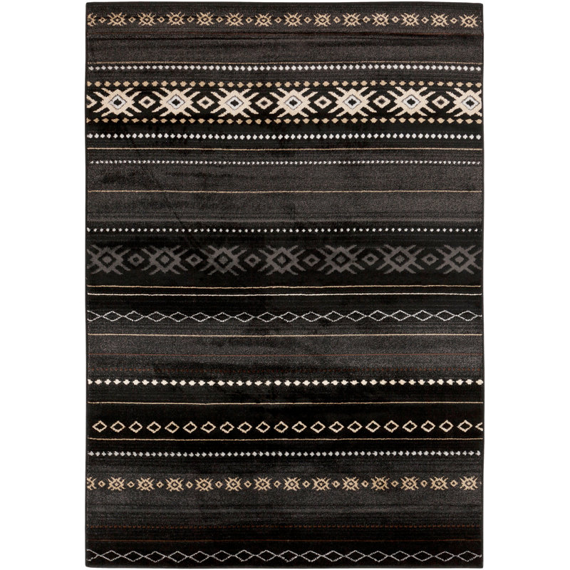 Tapis noir / gris anthracite / beige Gorge Southwestern, Rectangle 6 pi 7 po x 9 pi 6 po