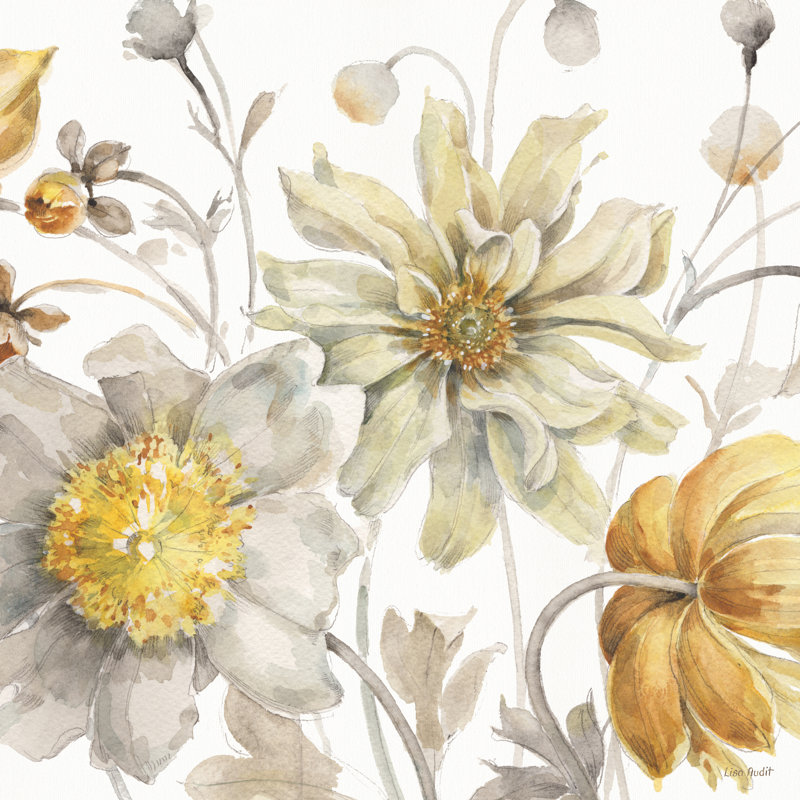 «Fields of Gold III» par Lisa Audit - reproduction d'art, H 12 po x l 12 po, Cadre flottant blanc, Non