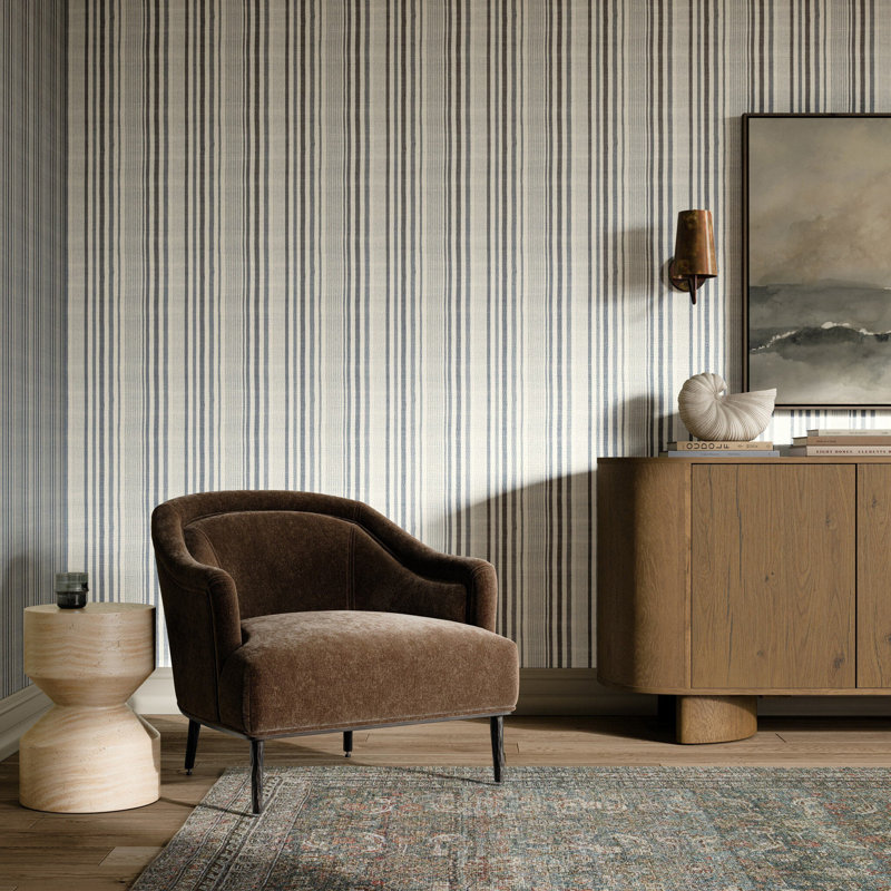 Yarn Dyed Stripe Striped Wallpaper, H 8" x W 12", Yarn Dyed Stripe - Chambray