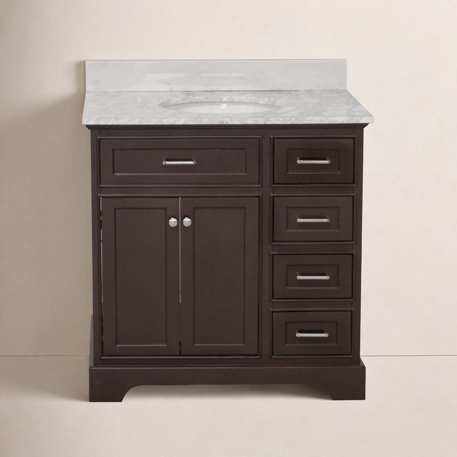 36'' Single Bathroom Vanity, Chocolate, Carrara Marble