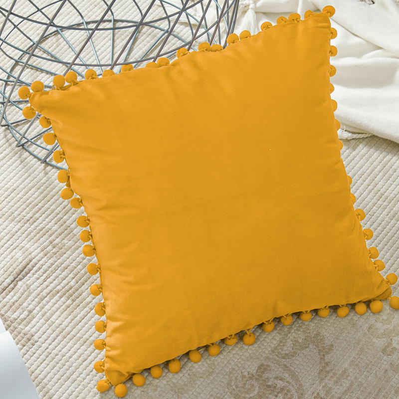 Housse de coussin Pom Pom, Jaune, 18 po x 18 po