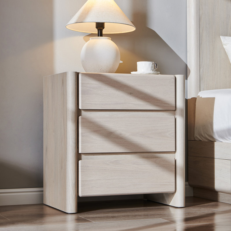 Bolanos 25" Tall Modern Nightstand with Charging Station & 3 Storage Drawers , Wood Bedside Table Large Mid Century for Bedroom