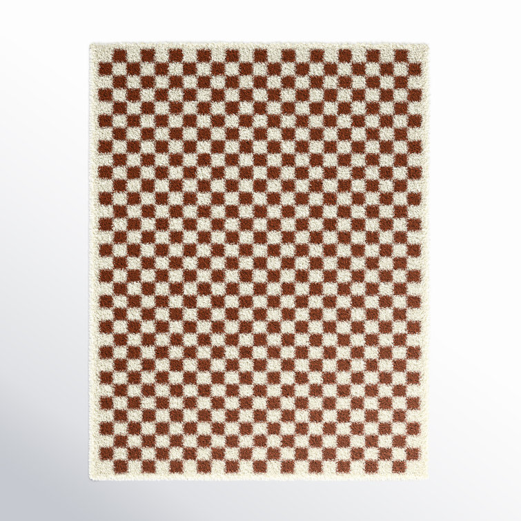 Walker Checkered Burnt Orange/Cream Shag Area Rug