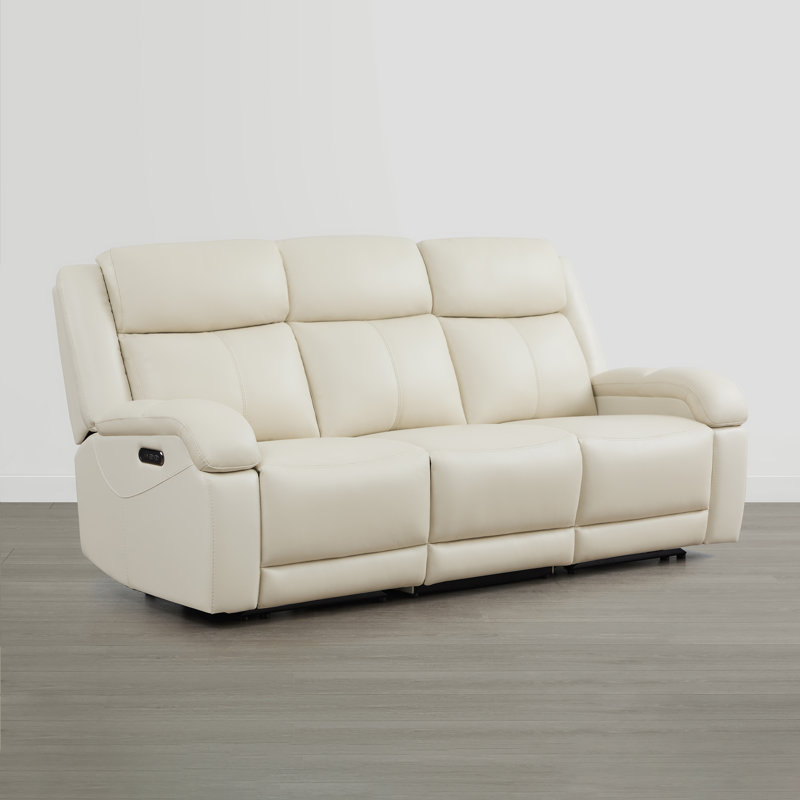 Canapé inclinable électrique en cuir véritable Zachery, Crème, 3
