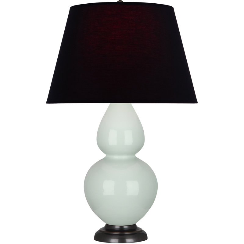 Lampe de table double gourde en céramique, Thé vert / taupe, Céladon glacé / bronze, Bronze
