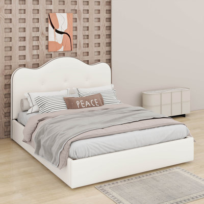Bed Frame With Elegant Headboard,Upholstered Platform Bed With Modern & Luxurious Design