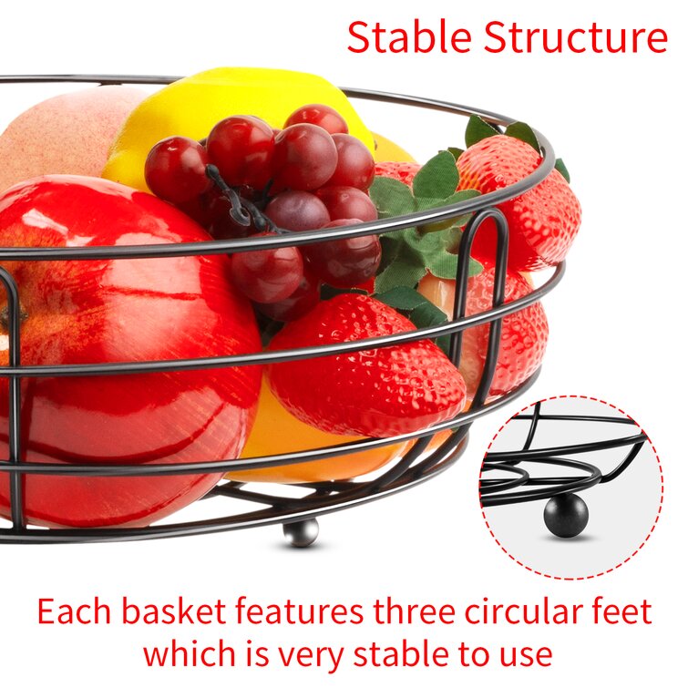 2 Tiers Metal Fruit Stand Vegetables Basket with Banana Hanger Countertop Fruit Basket Bowl Storage for Kitchen Home Ebern Designs