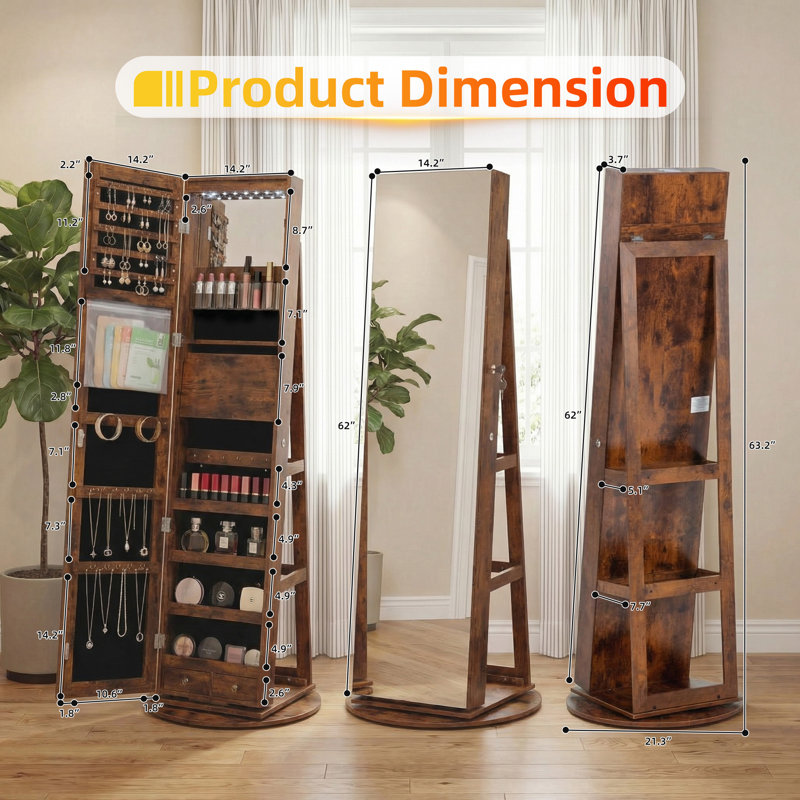 Armoire à bijoux 63 po 63 po, Brown