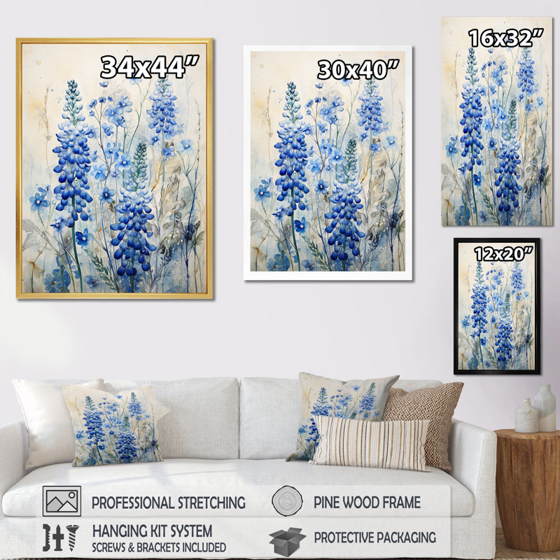 Magical Blue Bonnets Meadows, reproduction d'art sur toile, H 20 po x l 12 po x P 1 po, Noir