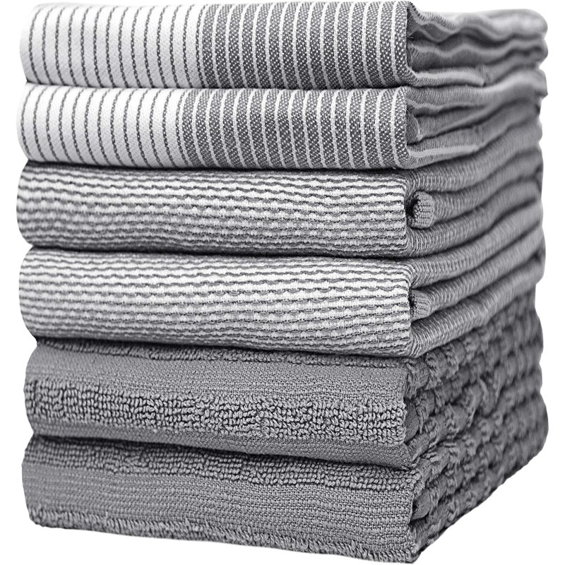 6 Pack Highly Absorbent Dish & Hand Towels With Hanging Loop