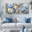 «Blue and Cream Peony», reproduction d'art sur toile tendue sur toile (ensemble de 3)-1139452045